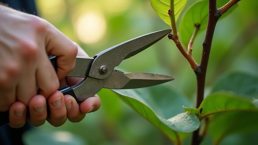 Pruning dead stem from a vanilla bean vine.