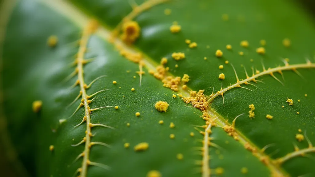 Vanilla leaf with spider mite infestation