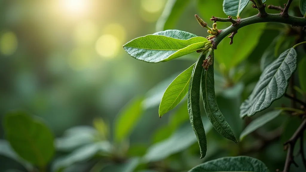 Vanilla bean vine with abundant bean pods.