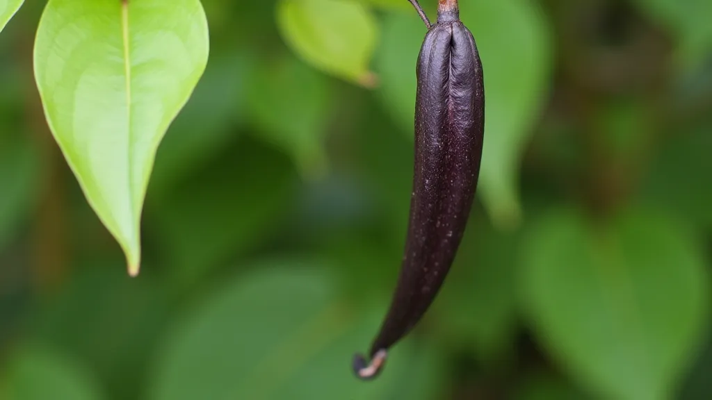 Vanilla bean showing signs of ripeness
