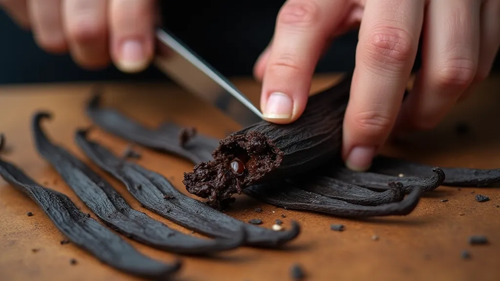 Vanilla beans being sliced open