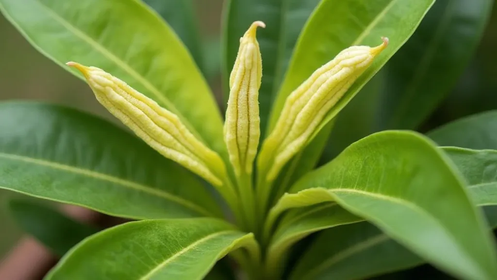 Vanilla bean plant showing nutrient deficiency