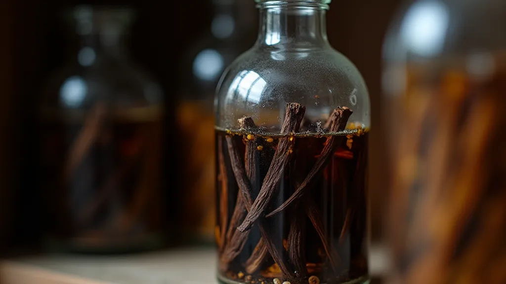 Vanilla beans steeping in vodka