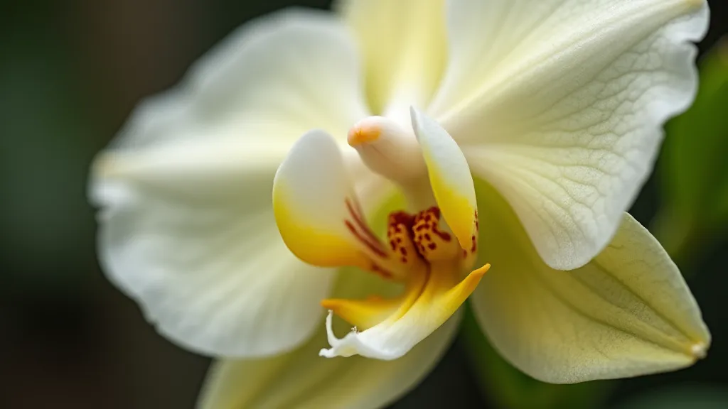 Vanilla orchid flower, close up showing the intricate details of the petals
