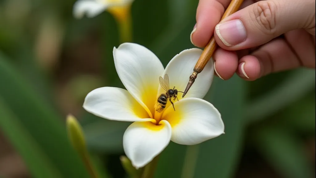 Manual pollination of vanilla flower