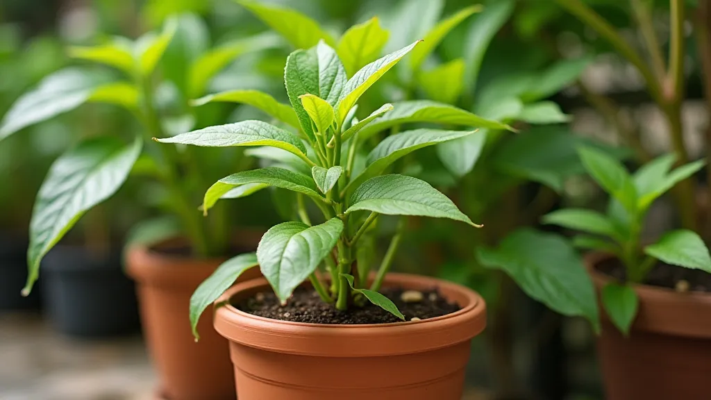 Vanilla bean vine in a terracotta pot