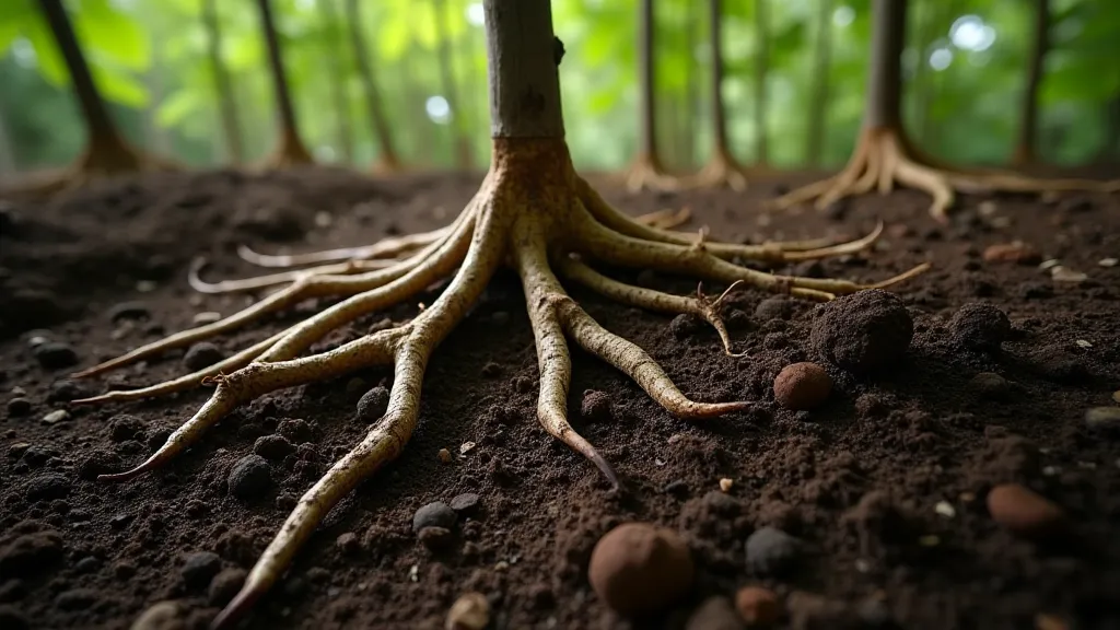 Vanilla bean roots in healthy soil
